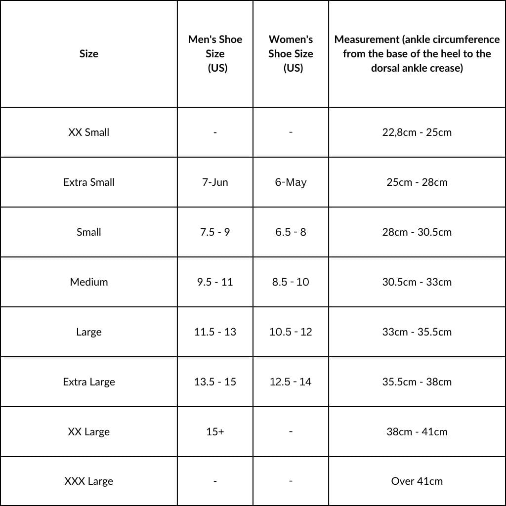 aso ankle brace size chart