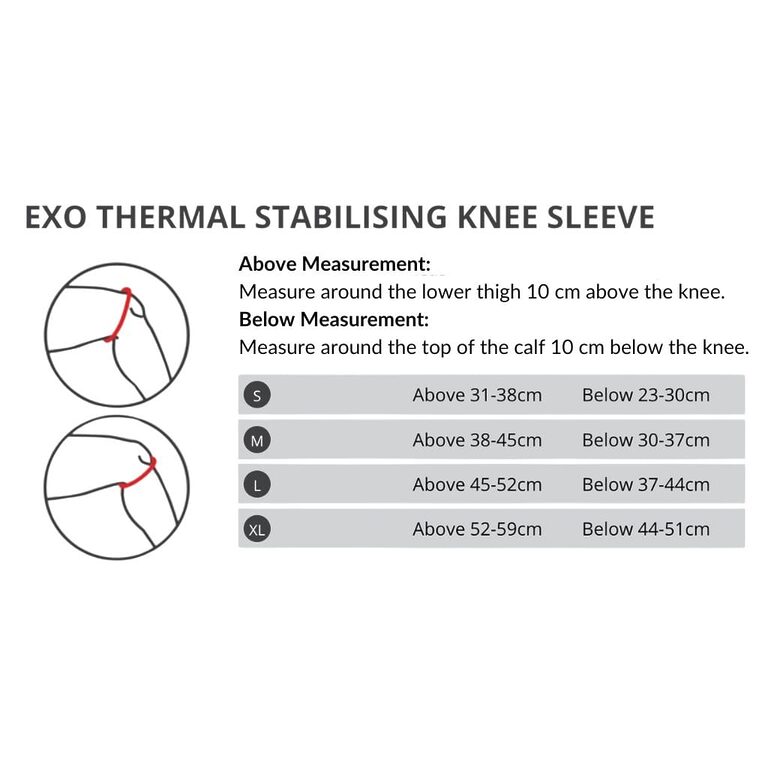 thermoskin exo stabilising knee sleeve size chart