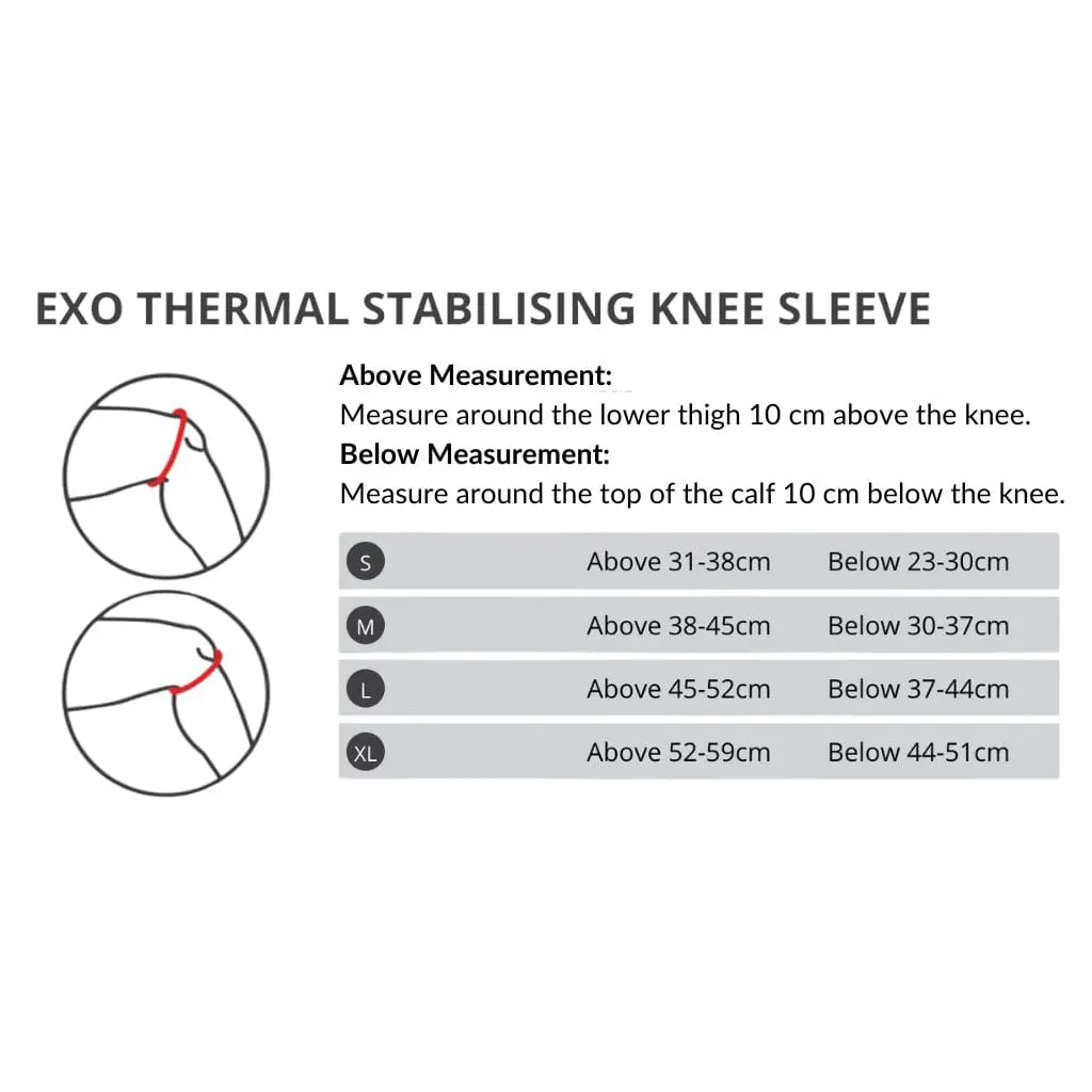 thermoskin exo stabilising knee sleeve size chart
